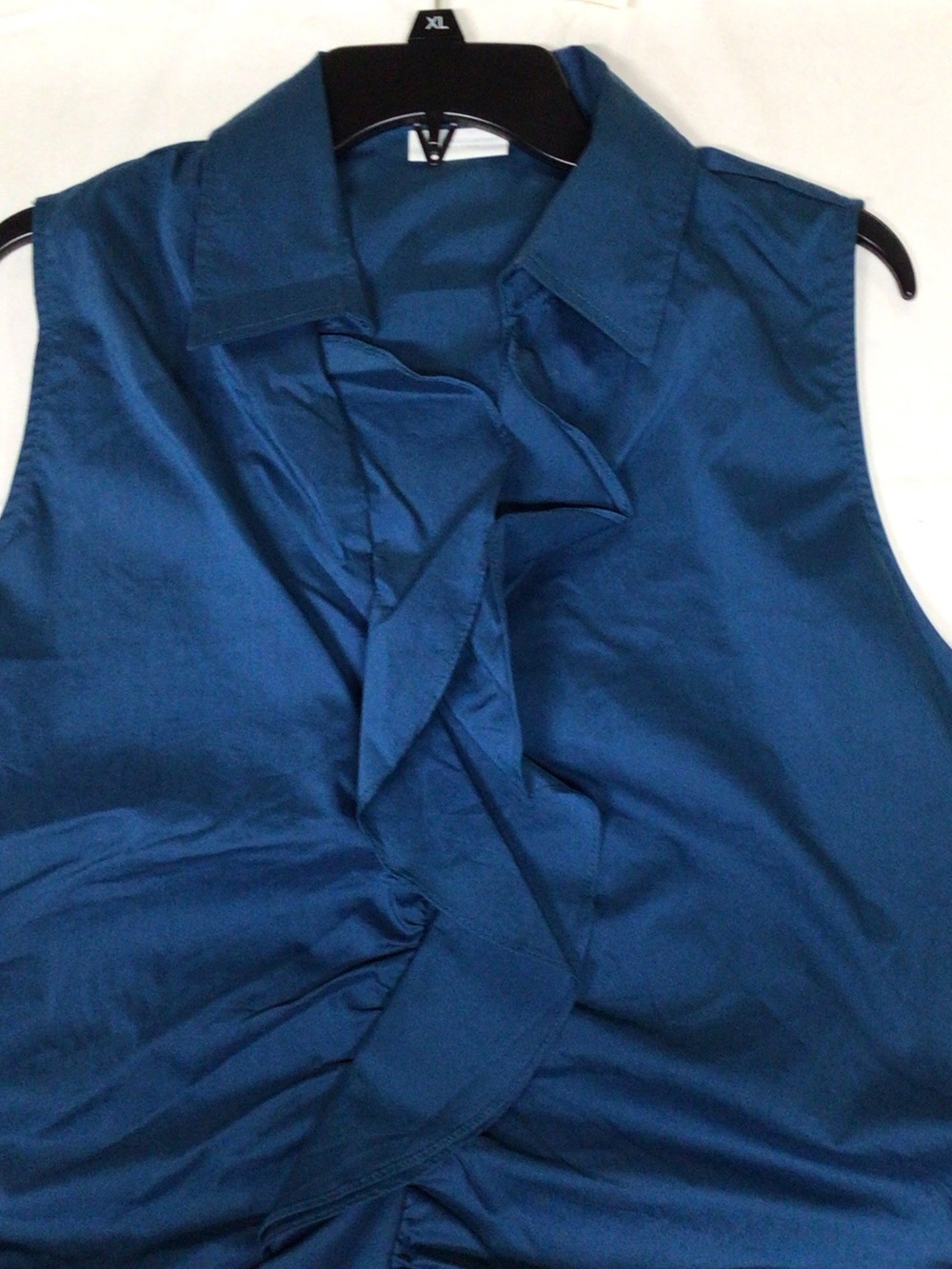 New York & Company Teal Blue Sleeveless Ruffle Collar Blouse
